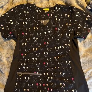WonderWink Black Cat Print Scrub Top